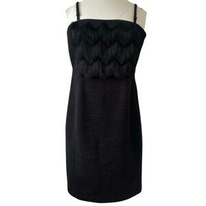 Bananna Republic Black Faux Fur Strap Dress | Elegant Cocktail Party Dress Mini